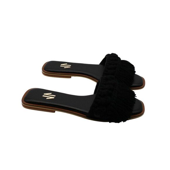 Silvia Cobos Women S Candy Fringe Flat Sandals - Black - Picture 2 of 8
